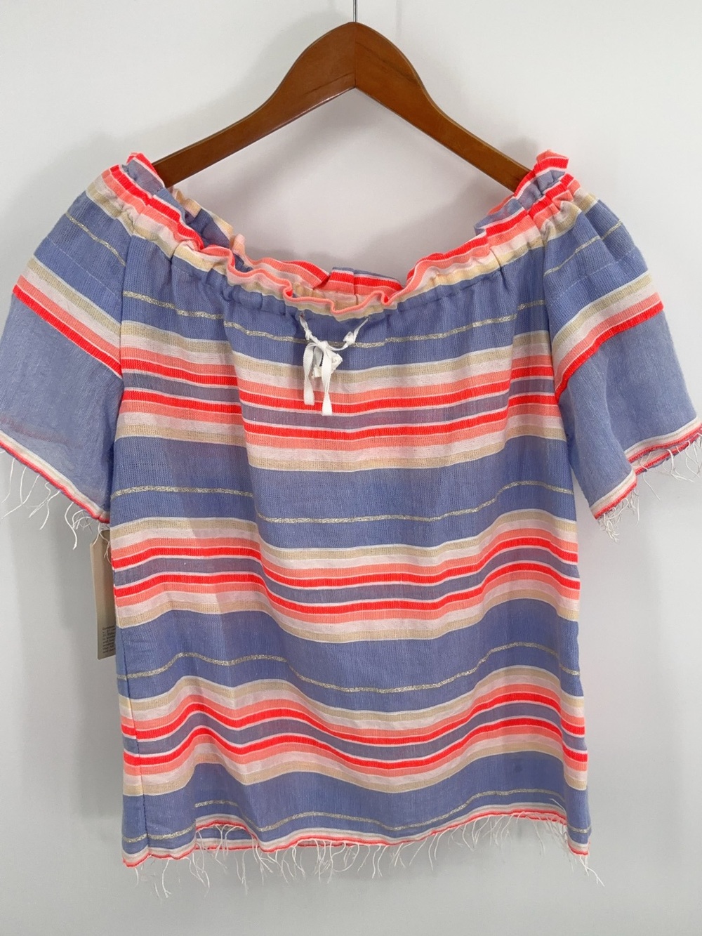 Lemlem Fiesta Off Shoulder Striped Fringe Top NWT XS